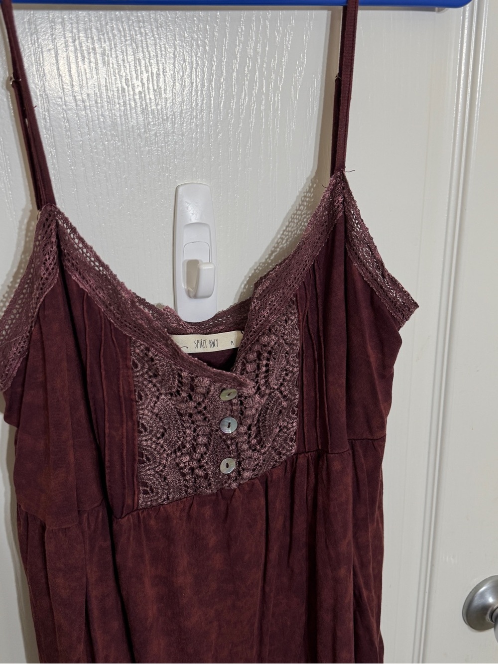 Spirit Hwy Burgundy Acid Wash Lace Trim Cami Top M Crochet Boho Peasant Tank - Picture 3 of 7